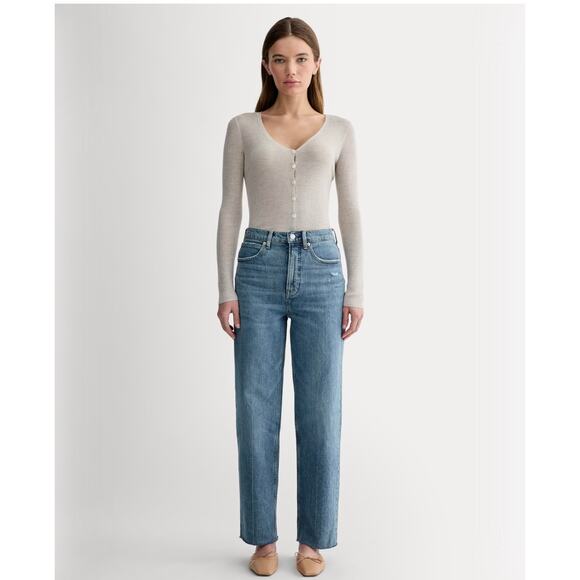 Everlane The Way High Distressed Denim High-Rise Straight Leg Jeans 24 R - Picture 3 of 16
